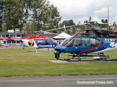 News Helicopters Stop at Harvey Field